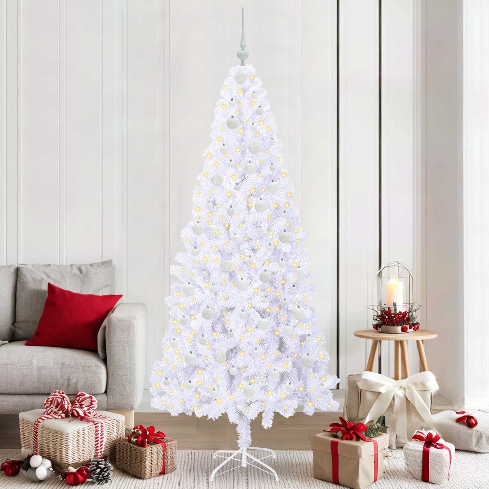 Vidaxx sapin de Noël artificiel avec 300 LED blanc 210 cm PVC et acier