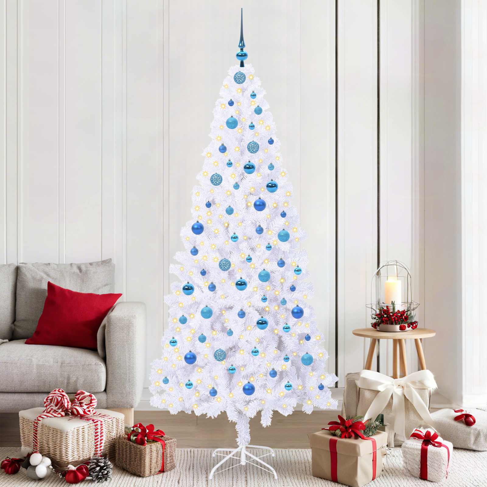Vidaxx sapin de Noël artificiel avec 300 LED blanc 210 cm PVC et acier