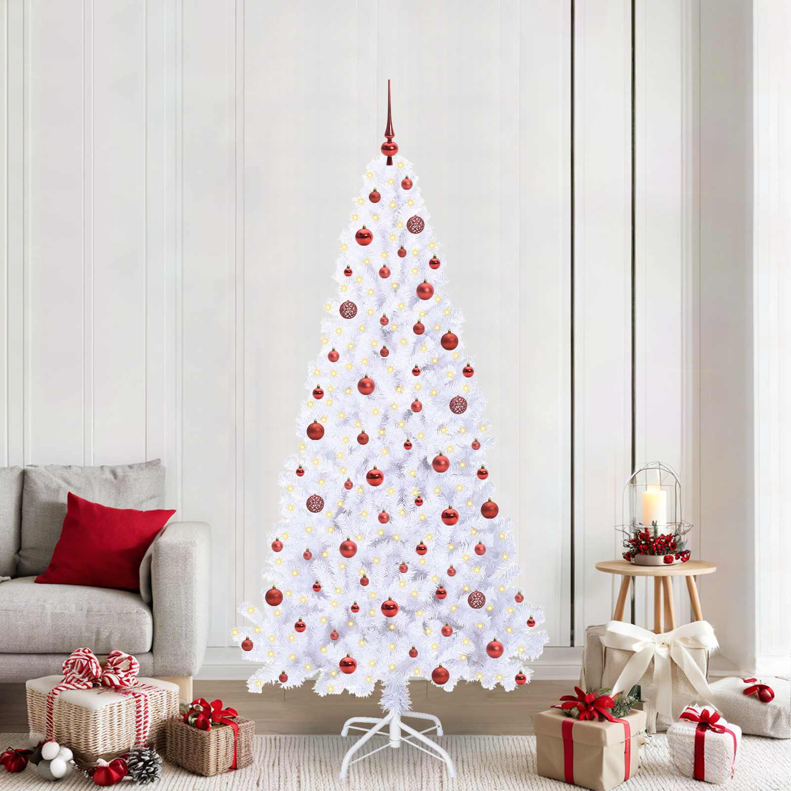 Vidaxx sapin de Noël artificiel avec 300 LED blanc 210 cm PVC et acier