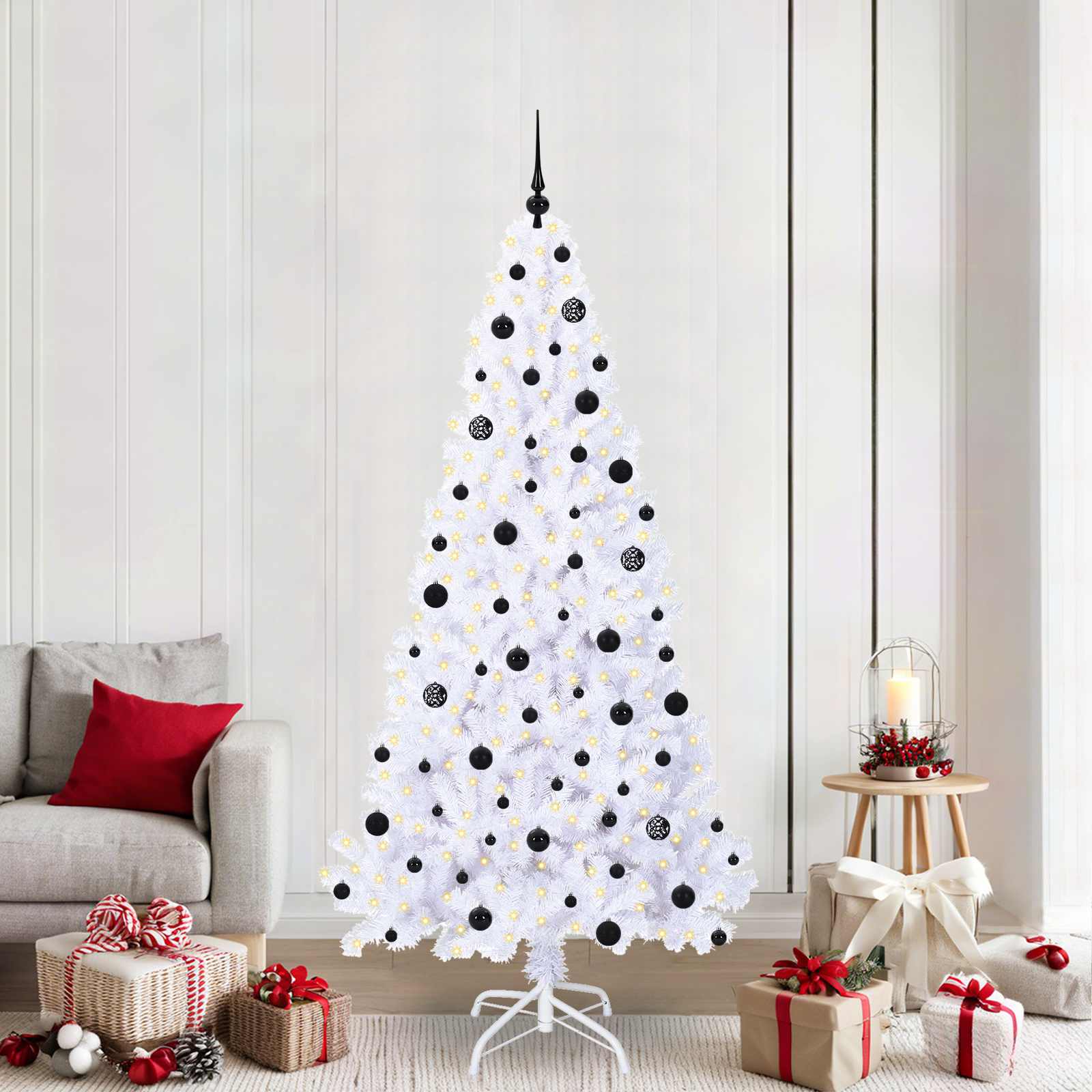 Vidaxx sapin de Noël artificiel avec 300 LED blanc 210 cm PVC et acier