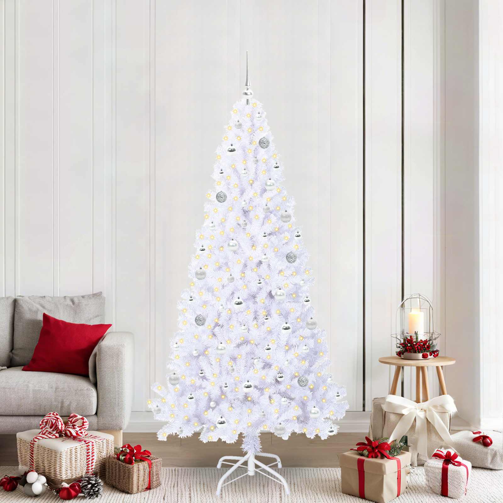 Vidaxx sapin de Noël artificiel avec 300 LED blanc 210 cm PVC et acier