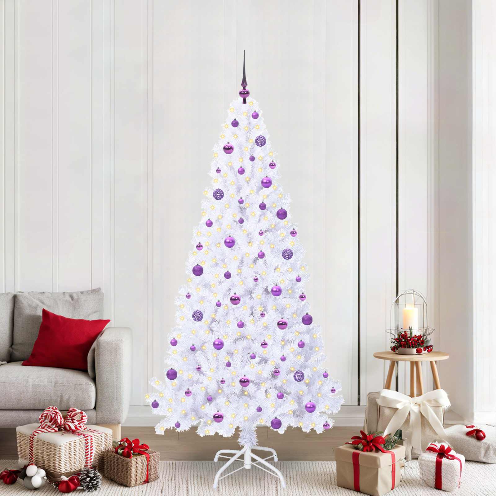 Vidaxx sapin de Noël artificiel avec 300 LED blanc 210 cm PVC et acier