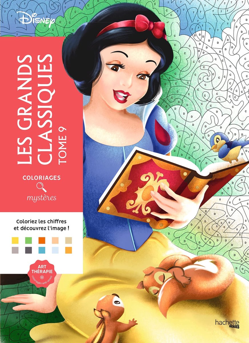 Hachette héros coloriages mystères disney les grands classiques 9 - livre de coloriage couleur par numéro
