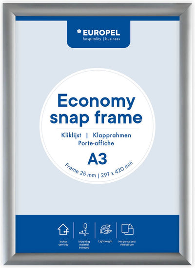 Cadre à clic économique européen – cadre pour affiches – a3 – 42 x 29,7 cm – 25 mm – aluminium – argent