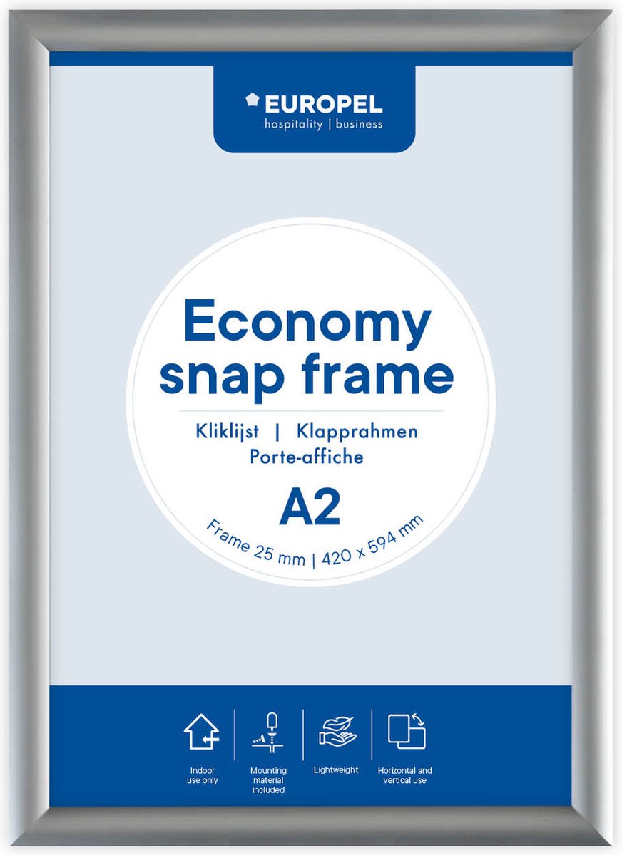 Cadre à clic économique européen – cadre pour affiches – a2 – 42 x 59,4 cm – 25 mm – aluminium – argent
