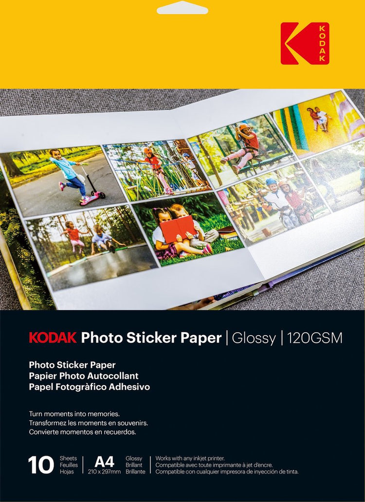 Papier photo autocollants Kodak a4 - 10 feuilles, brillant, séchage rapide