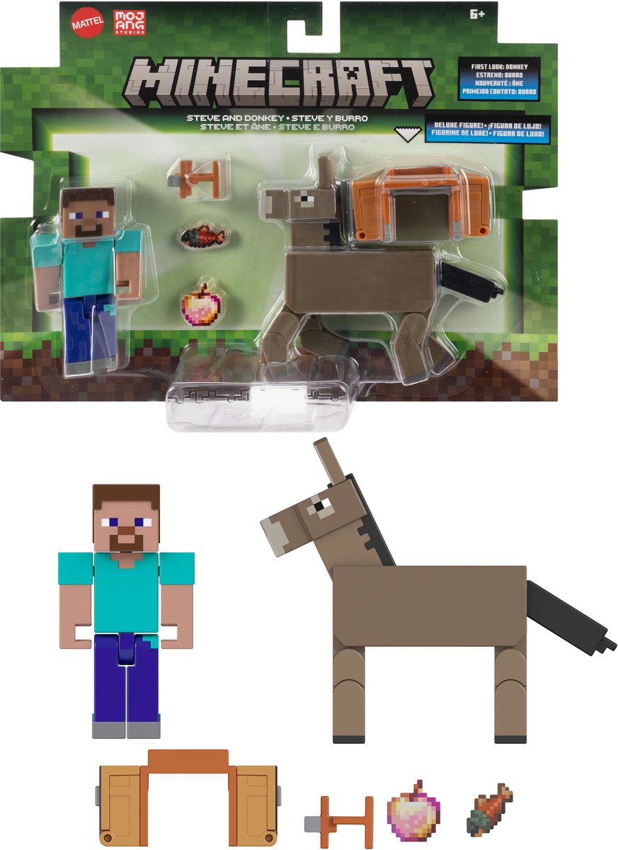 Figurines Minecraft Steve et Donkey, 6 ans, multicolores, en plastique