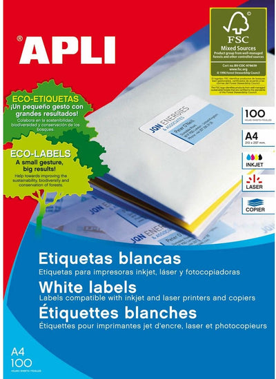 Etiquettes adhésives Apli 1272 70 x 35 mm 100 feuilles blanc