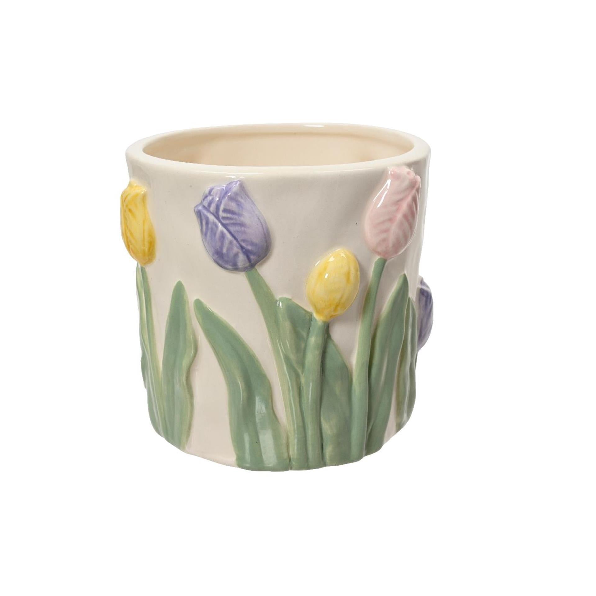 Decoris pot de fleur tulipes dolomite 10,8x10,6x10cm