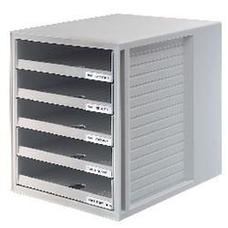 Commode han 1401-11 plastique a4 27,5x32x33 gris 5 tiroirs ouverts
