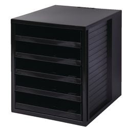 Commode han 1401-13 plastique a4 27,5x32x33 noir 5 tiroirs ouverts