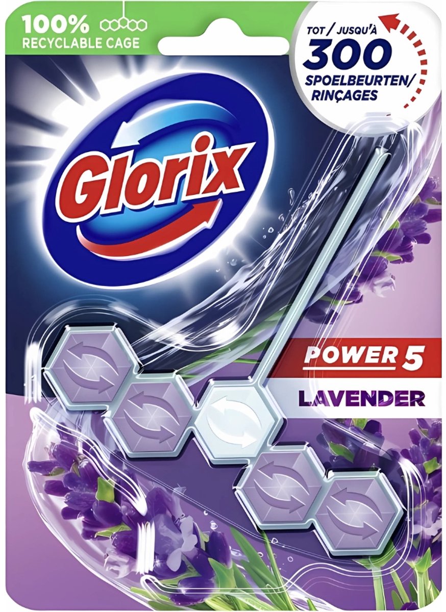 Glorix - bloc sanitaire - lavande - parfum rafraîchissant - 55 g