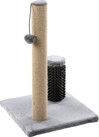 Arbre à chat Flamingo - fico gris - 39x39x60,5 cm - arbre à chat avec jouet brosse - meubles pour chat avec revêtement en peluche en corde à gratter en jute - arbre à chat compact pour chats de toutes tailles