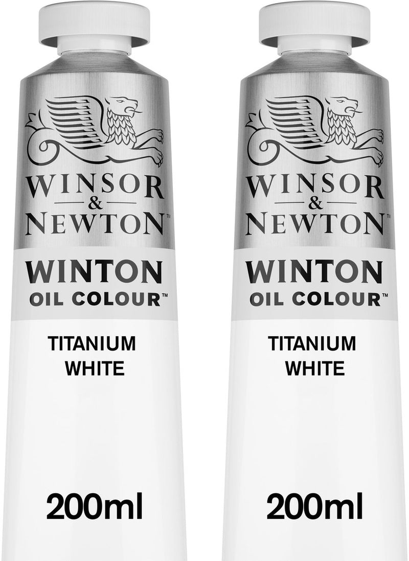 Winsor Newton Winton 1490699 set de peinture à l'huile – blanc de titane – 2x 200 ml – peinture d'artiste à haut pouvoir couvrant – pour atelier de peinture
