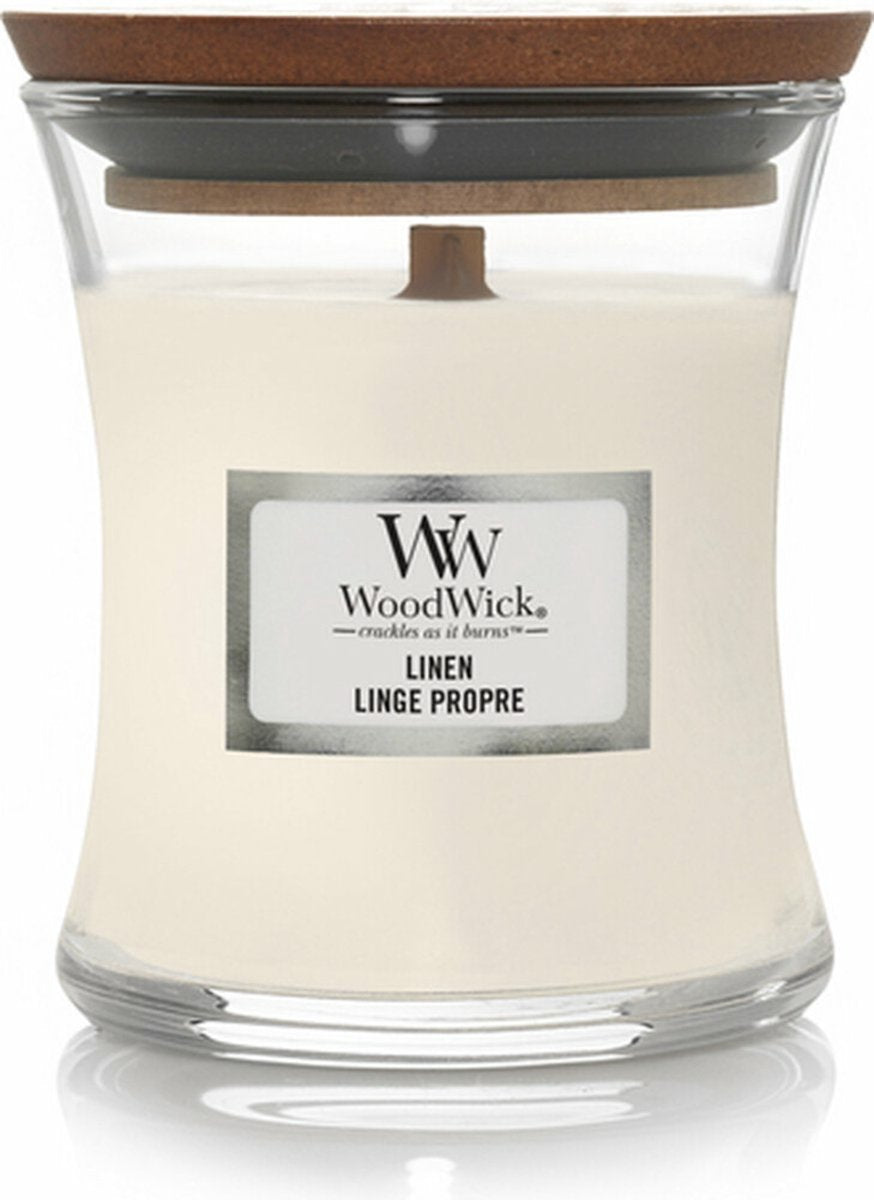 Bougie parfumée Woodwick mini bougie - lin - 20 heures de combustion - 85gr - 8 cm ø 7 cm