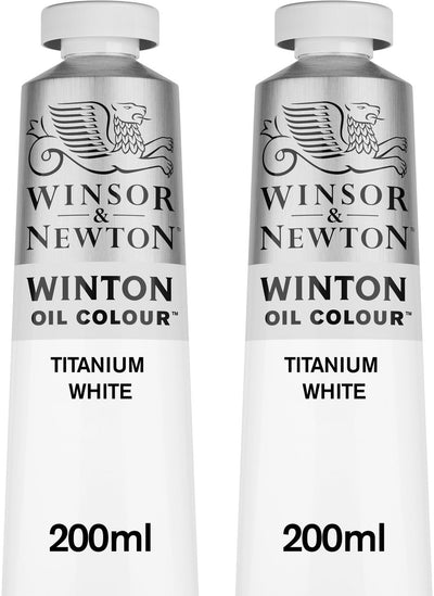 Winsor Newton Winton 1490699 set de peinture à l'huile – blanc de titane – 2x 200 ml – peinture d'artiste à haut pouvoir couvrant – pour atelier de peinture