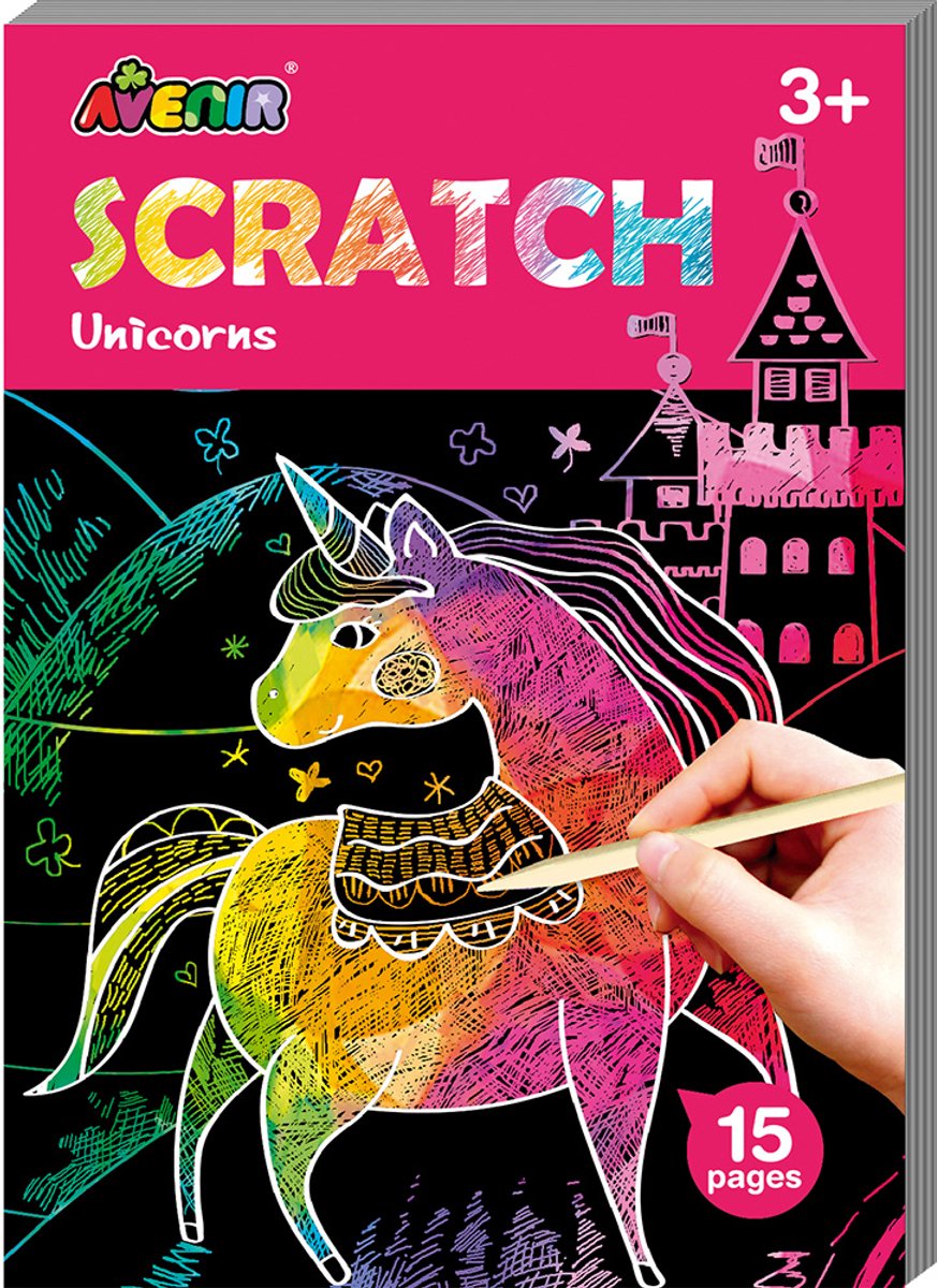 Avenir carnet d'art à gratter mini a6 - licornes - 15 pages - 3 ans