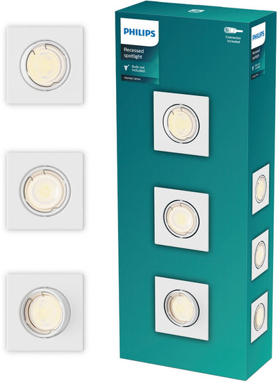 Philips LED Spot encastrable Philips Peridot - raccord gu10 - blanc - carré - spot directionnel - pack de 3