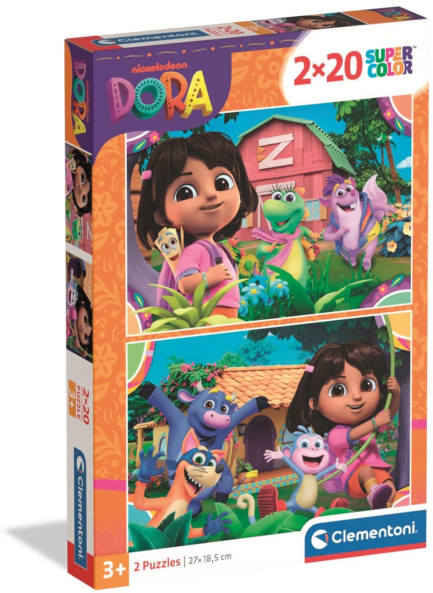 Clementoni - puzzle - 2x20 pièces - dora l'exploratrice -super couleur - 2 puzzles pour enfants à partir de 3 ans