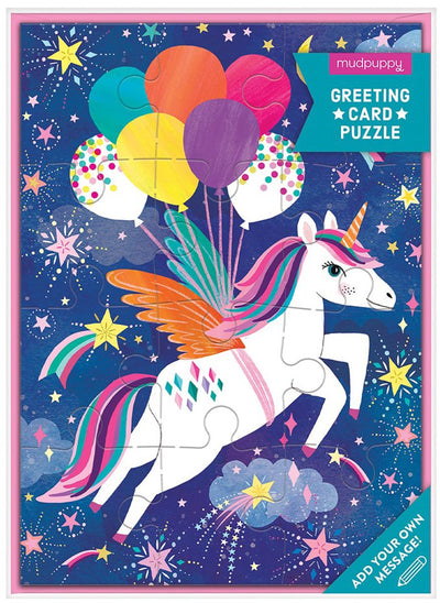 Puzzle Mudpuppy - anniversaire licorne - carte de voeux 13x18cm - 12 pièces - 3 ans