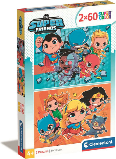 Clementoni - puzzle - 2x60 pièces - dc comics superfriends - puzzle pour enfants - supercolor