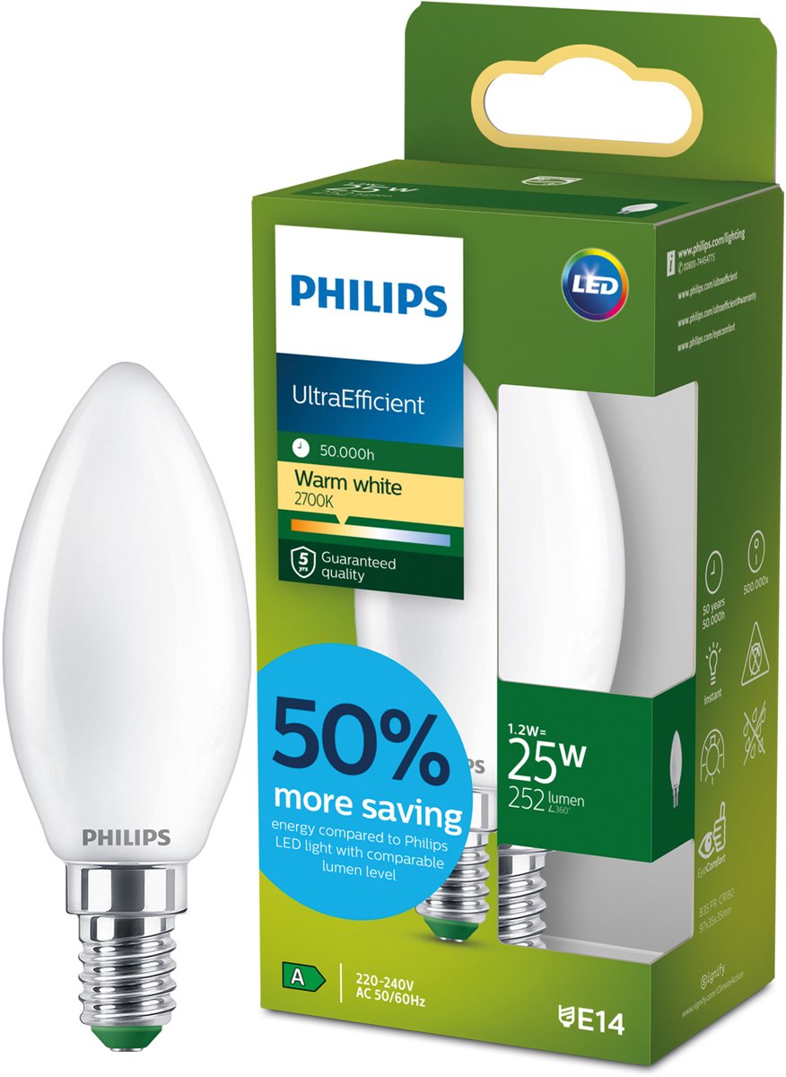 Lampe LED Philips à économie d'énergie transparente - 40 W - E27 - lumière blanc chaud - lot de 2 - économisez sur les coûts énergétiques