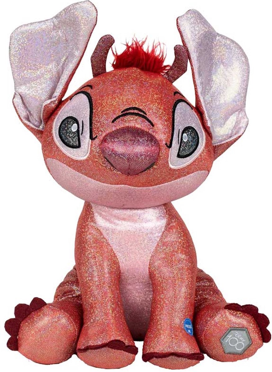 Disney 100 ans - lilo stitch : peluche 28cm à paillettes et sonore - leroy