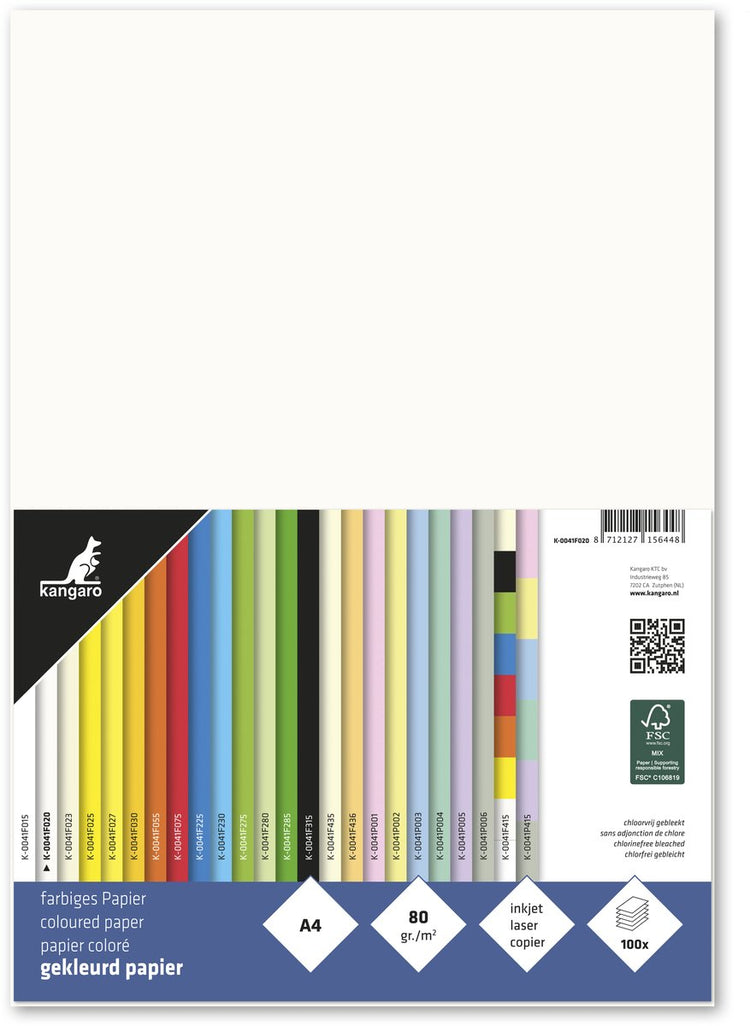Merkloos sans marque kangaro papier - format a4 - 80 grammes - roomwit - pak 100 vel - k-0041f020