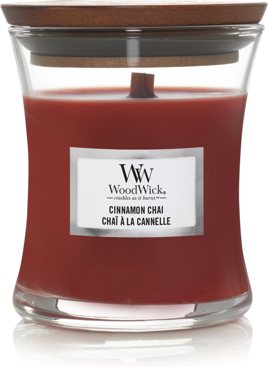 Mini bougie bougie parfumée Woodwick - chai cannelle - 20 heures de combustion - 85gr - 8 cm ø 7 cm
