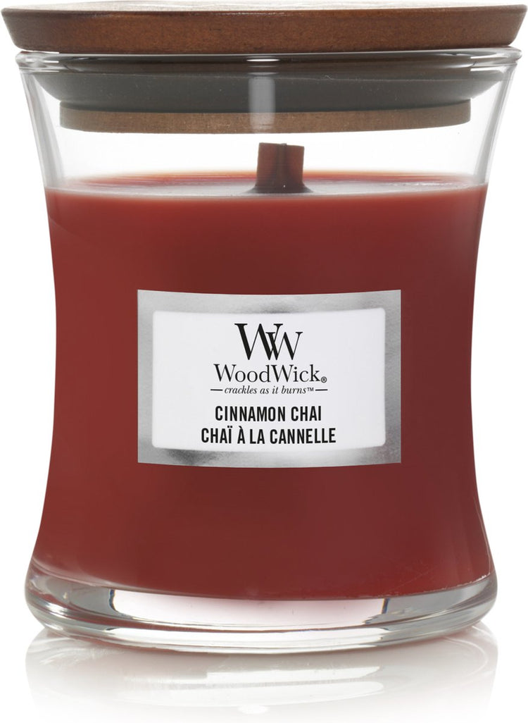 Mini bougie bougie parfumée Woodwick - chai cannelle - 20 heures de combustion - 85gr - 8 cm ø 7 cm