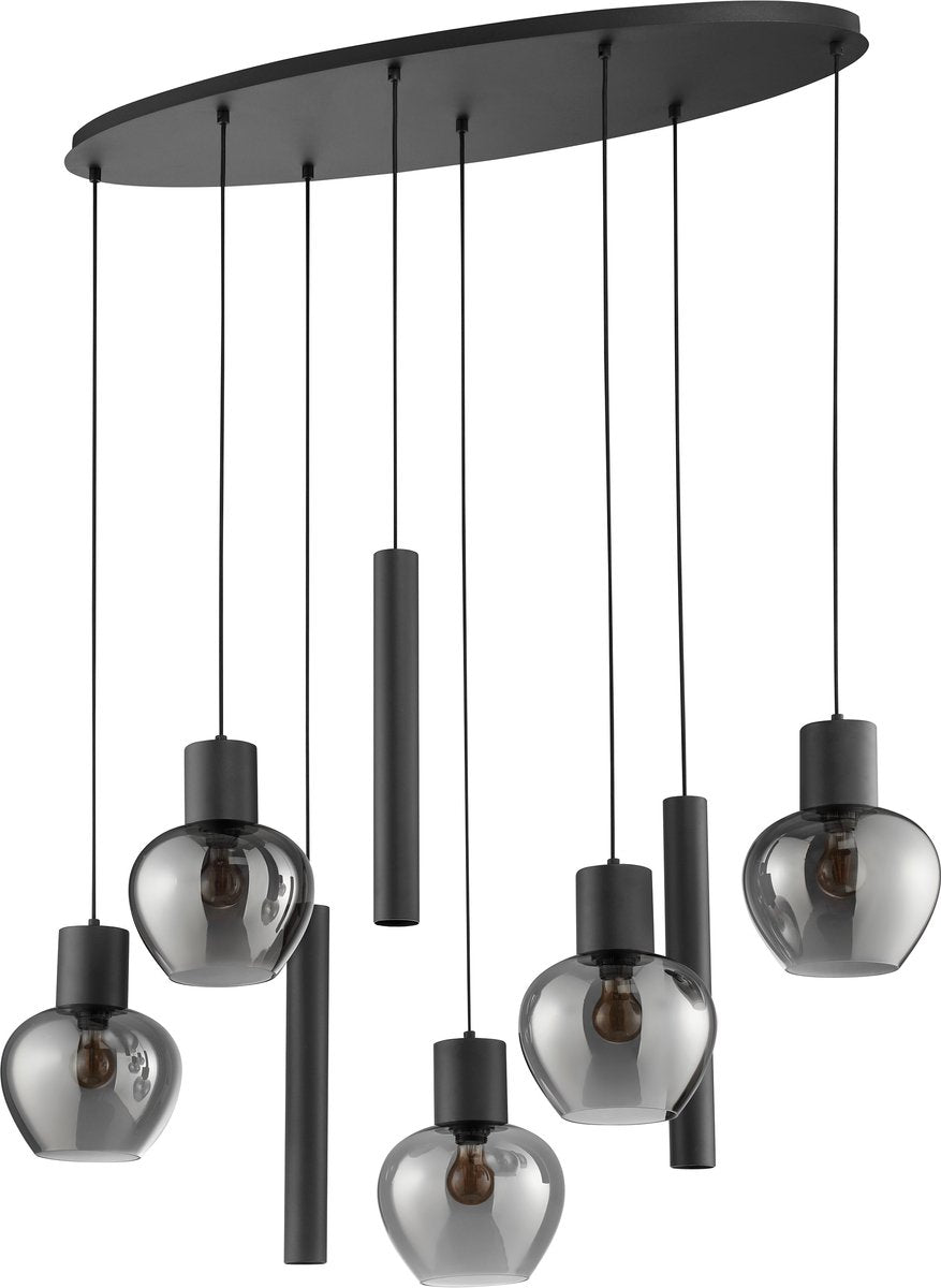 Brilliant ligari - suspension - 8 lumières - ovale 126 cm - e27 max 5x20w gu10 max 3x10w - fumée noire
