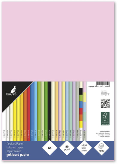 Papier de couleur Kangaro - format a4 - 80 grammes - rose pastel - paquet de 100 feuilles - k-0041p001