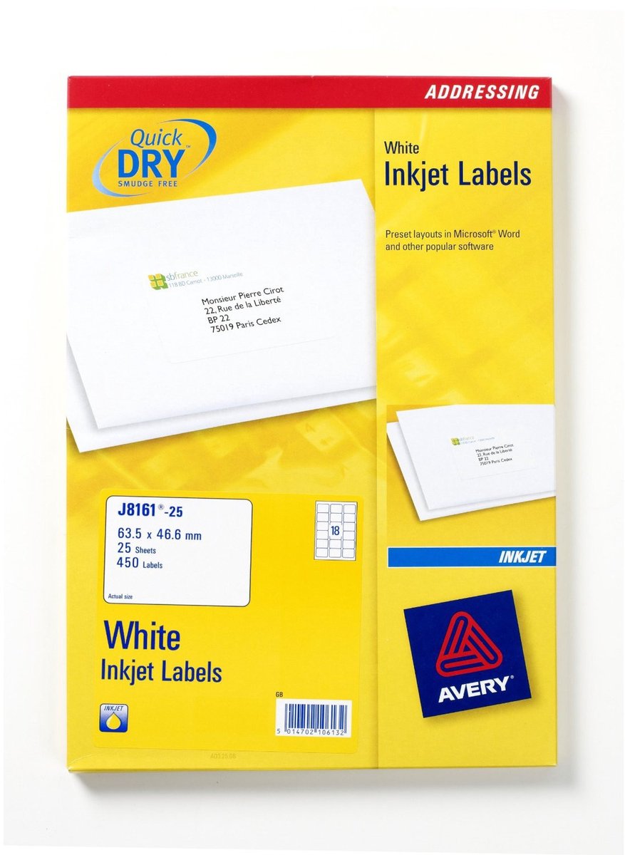 Avery étiquette j8161-25 63,5x46,6mm blanc 450 pièces