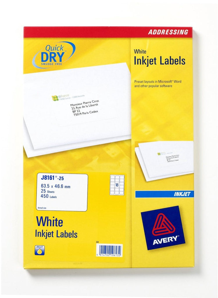 Avery étiquette j8161-25 63,5x46,6mm blanc 450 pièces