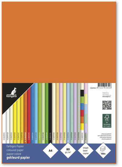 Papier de couleur Kangaro - format a4 - 80 grammes - orange - paquet de 100 feuilles - k-0041f055