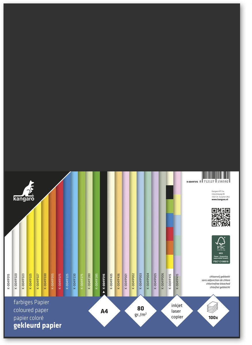 Papier kangaro sans marque sans marque - format a4 - 80 grammes - noir - paquet de 100 feuilles - k-0041f315