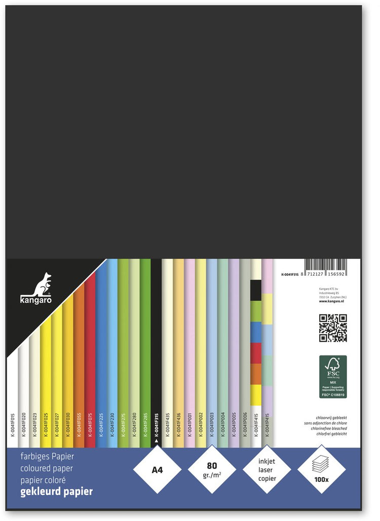 Papier kangaro sans marque sans marque - format a4 - 80 grammes - noir - paquet de 100 feuilles - k-0041f315