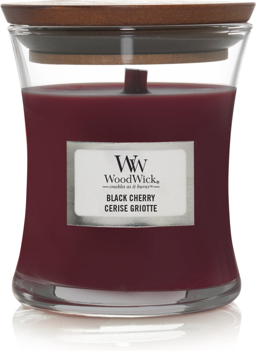 Mini bougie bougie parfumée Woodwick - cerise noire - 20 heures de combustion - 85gr - 8 cm ø 7 cm