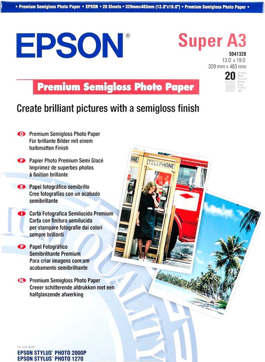 Papier Epson s041328 - a3+ 20 feuilles semi-brillant