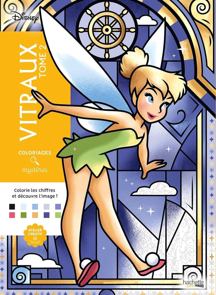 Hachette heros coloriages mystères - disney vitraux tome 2 - coloriage par numéro - hachette - livre de coloriage pour adultes