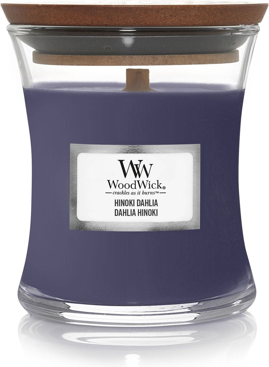 Mini bougie bougie parfumée Woodwick - dahlia hinoki - 20 heures de combustion - 85gr - 8 cm ø 7 cm