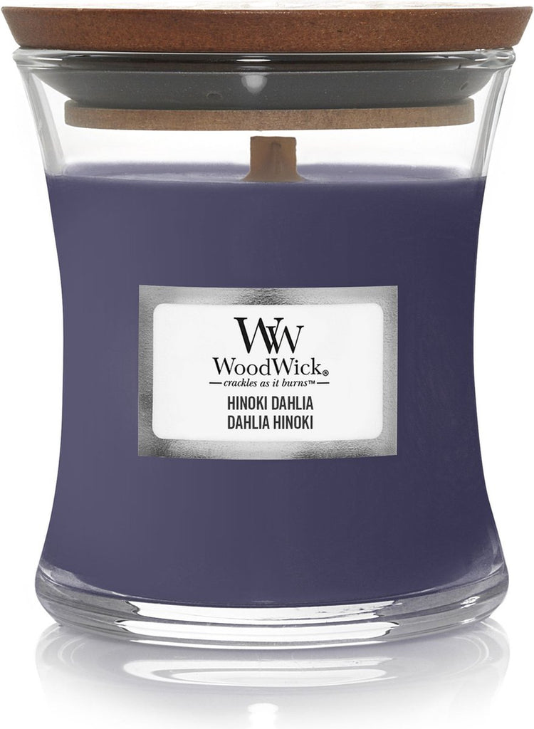 Mini bougie bougie parfumée Woodwick - dahlia hinoki - 20 heures de combustion - 85gr - 8 cm ø 7 cm