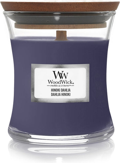 Mini bougie bougie parfumée Woodwick - dahlia hinoki - 20 heures de combustion - 85gr - 8 cm ø 7 cm