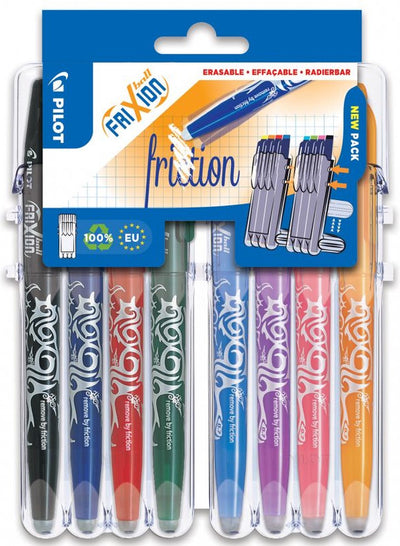 Pilot frixion - set de stylos roller - effaçable - 8 couleurs - sous blister luxe