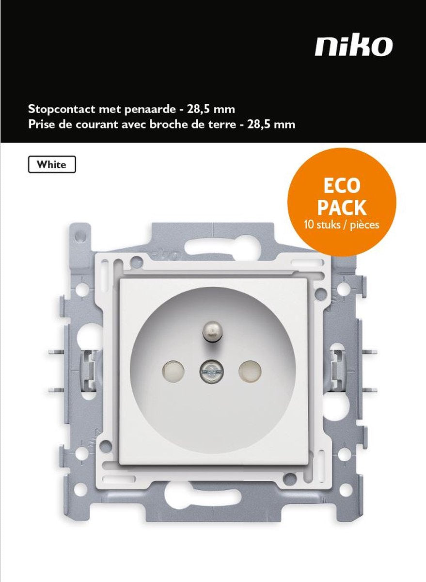 Prise encastrable blanche d'origine Niko - broche de terre - simple - 10 pièces