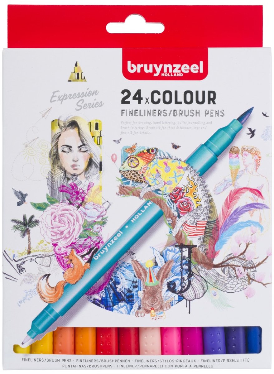 Bruynzeel Fineliner Brushpennen, 24e.