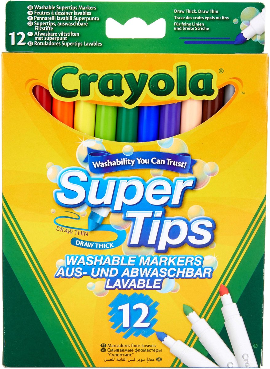 Crayola - super astuces - feutres - 12 feutres lavables - pour enfants