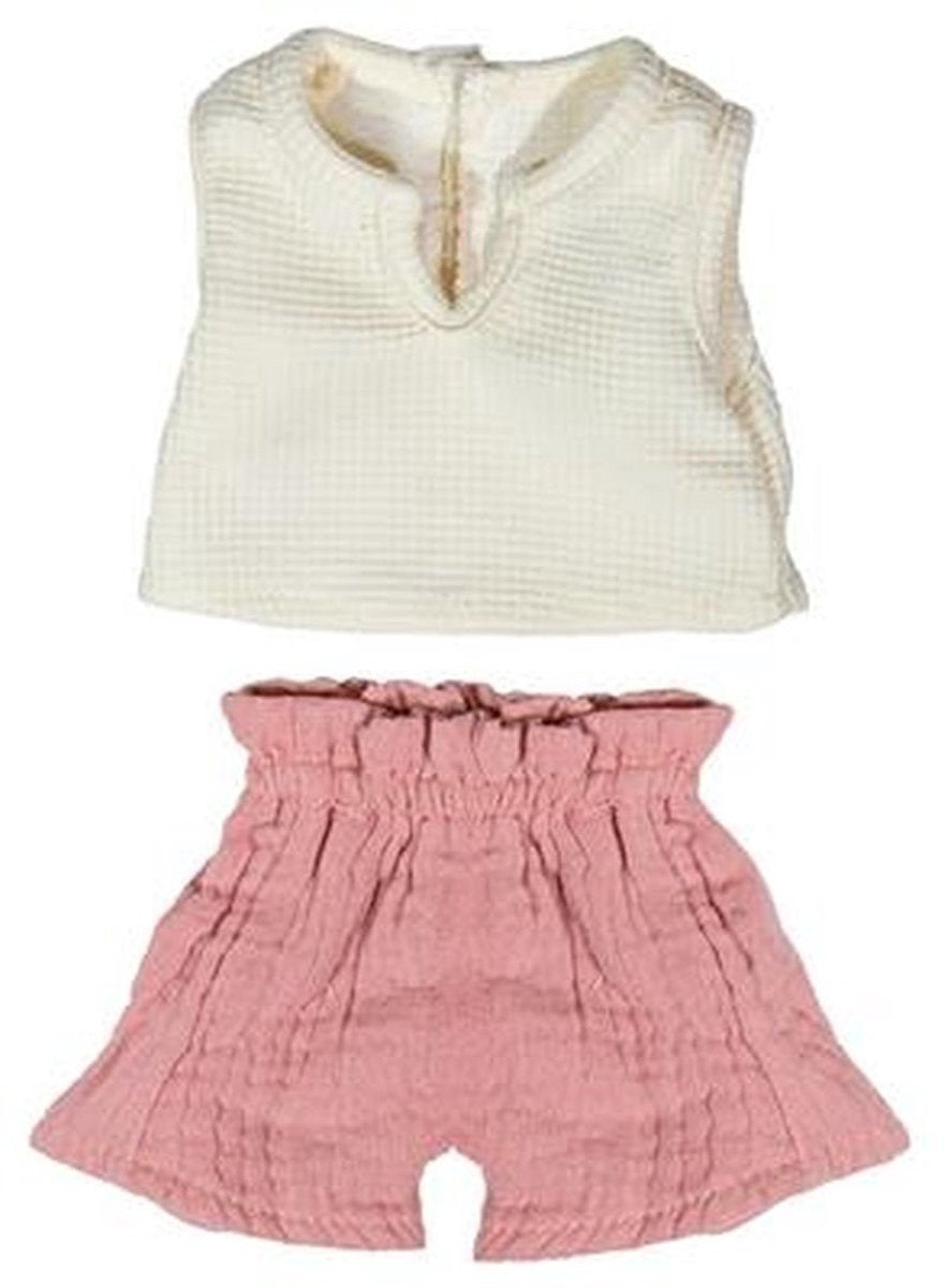 Vêtements de poupée Miniland t-shirt et short 38cm - accessoire de poupée en coton.