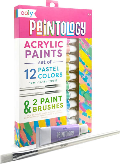 Ooly - paintology - set de peinture acrylique - couleurs pastel - 2 pinceaux