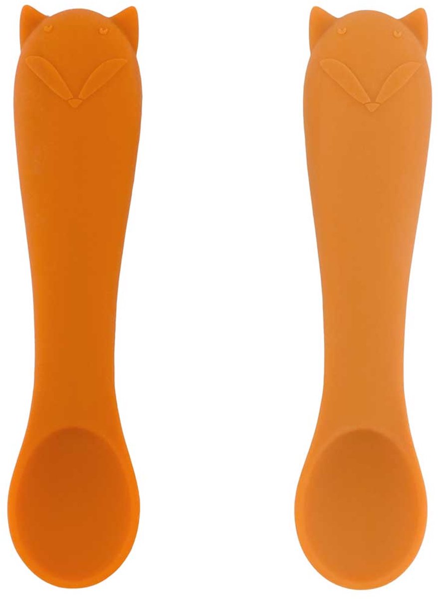 Trixie | pack de 2 premières cuillères pour bébé - mr. renard - silicone souple - facile à saisir - 4 mois+